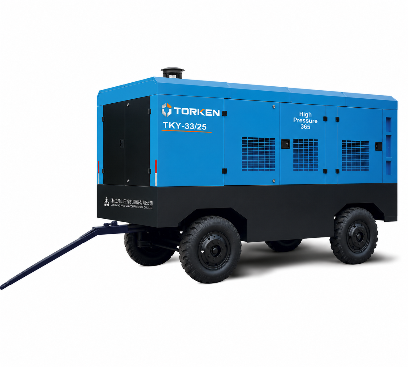 Compresor TORKEN TKY-17/18 con motor Yuchai 220 HP sobre trailer